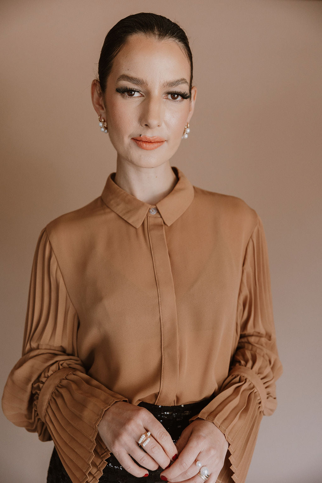 VALENTINA : Pleated Blouse Brown