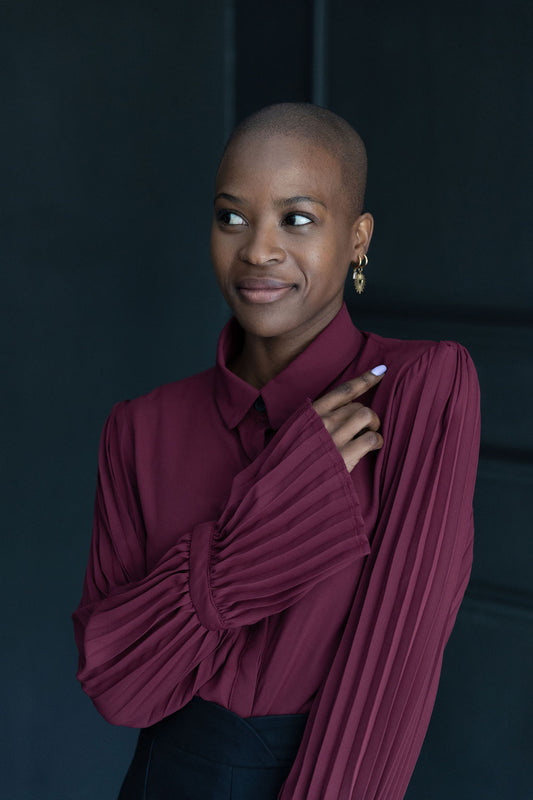VALENTINA : Pleated Blouse Burgundy