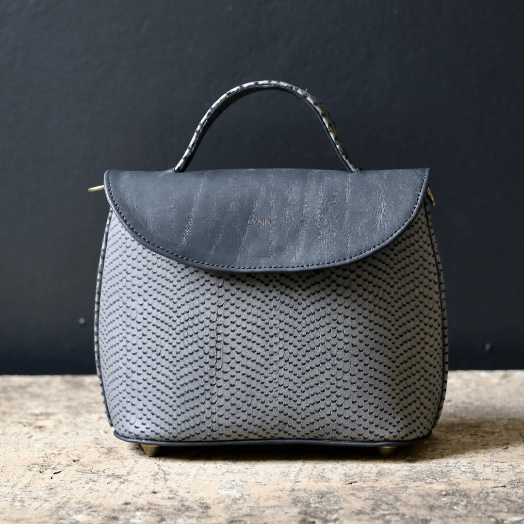 genuine leather handbag black with grey snake print-coco-lynne