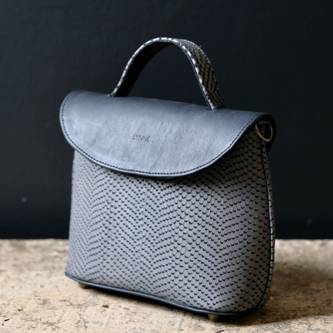genuine leather handbag black with grey snake print-coco-lynne
