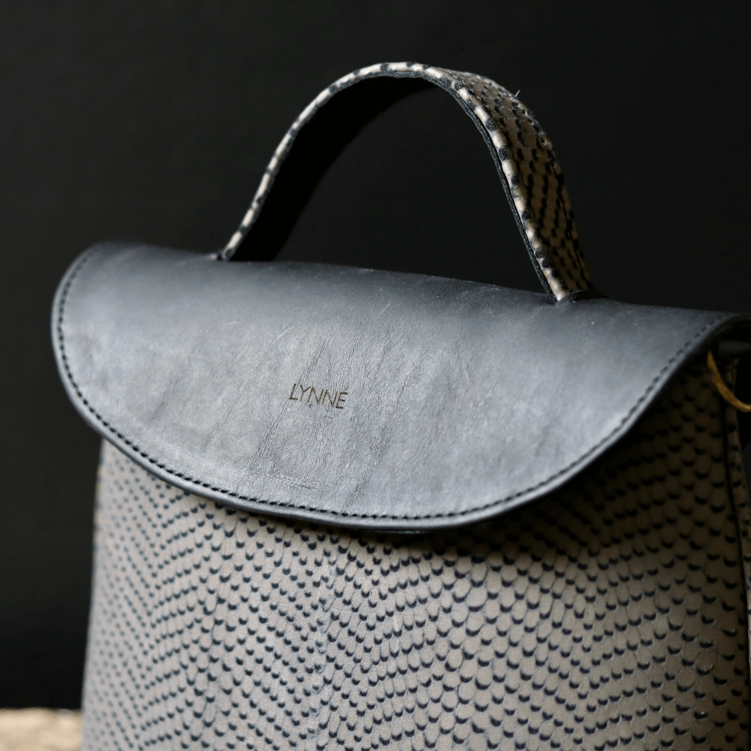 genuine leather handbag black with grey snake print-coco-lynne