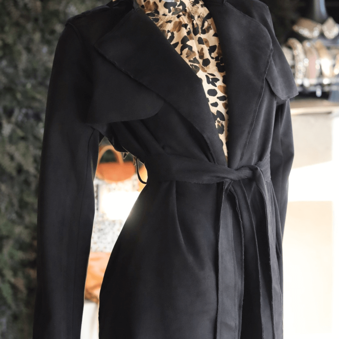 azura long jacket colour black suede material jacket coat-coat-lynne