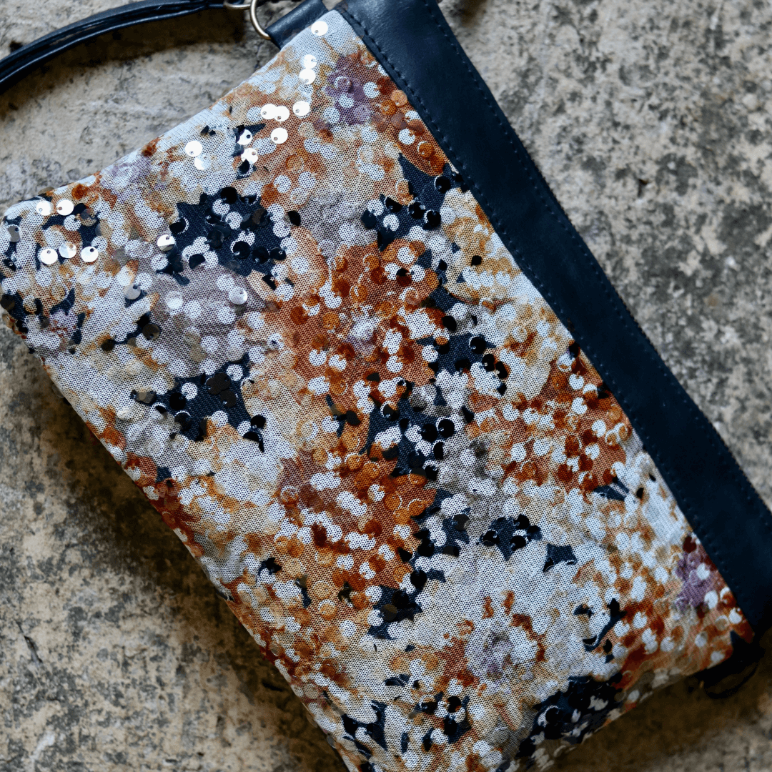 clutch handbag with sequins detail burnt orange genuine leather-elli-lynne