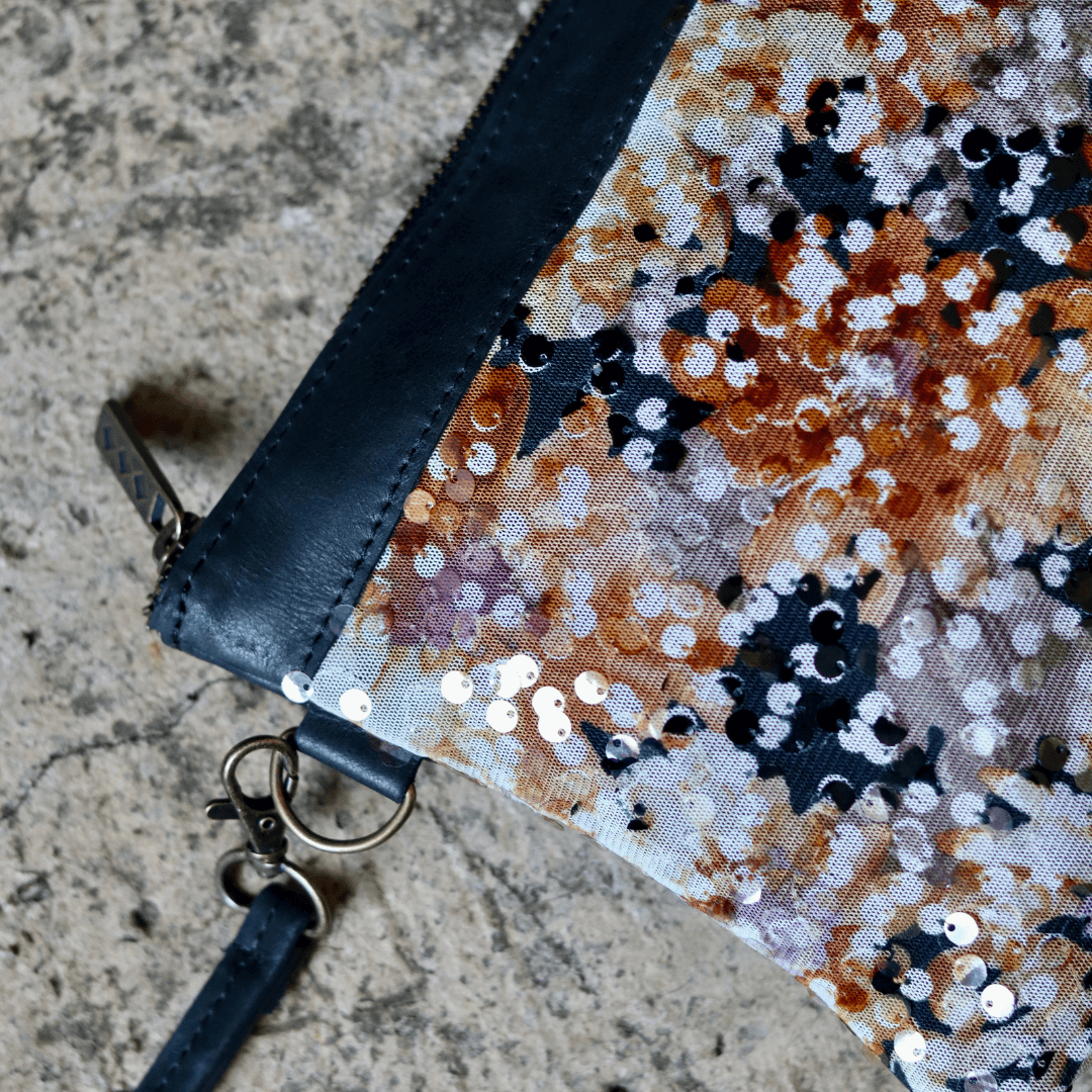 clutch handbag with sequins detail burnt orange genuine leather-elli-lynne