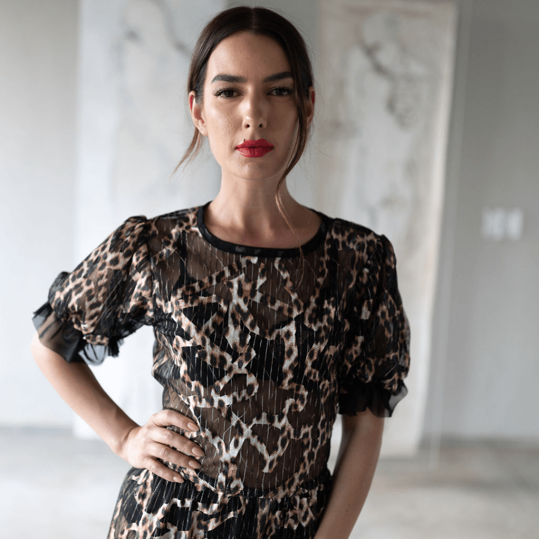 Black and leopard print iris dress mesh dress and detailed sleeve-dress-lynne