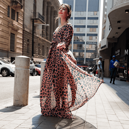 long kaftan light dress with long sleeve in a pink and green colour-dress-lynne