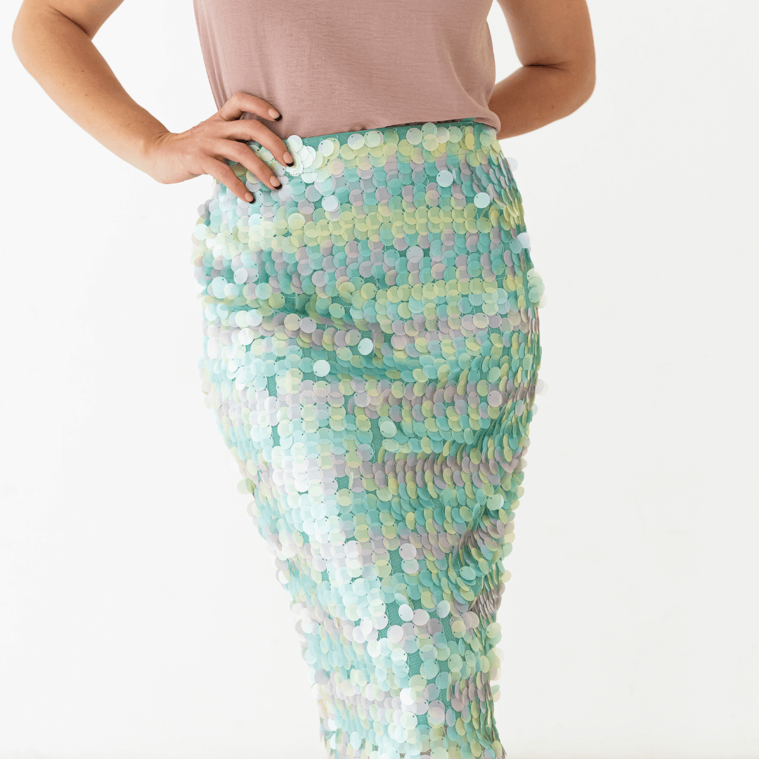 lilith pencil skirt mermaid blue pink sequins material tight fit-skirt-lynne