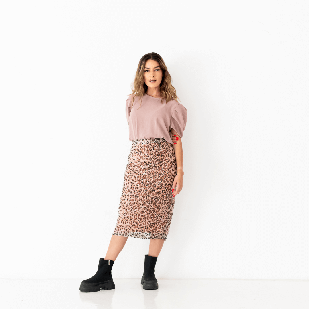 lilith pencil skirt peach leopard sequins material tight fit-skirt-lynne
