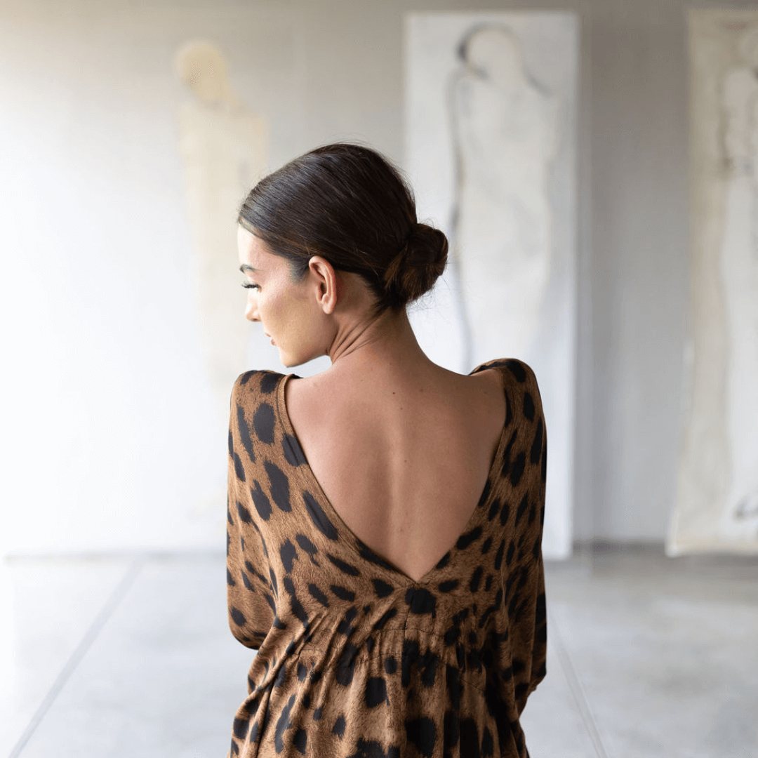 luna kaftan perfect for beach wear in a leopard print brown with a neon orange tie-dress-lynne