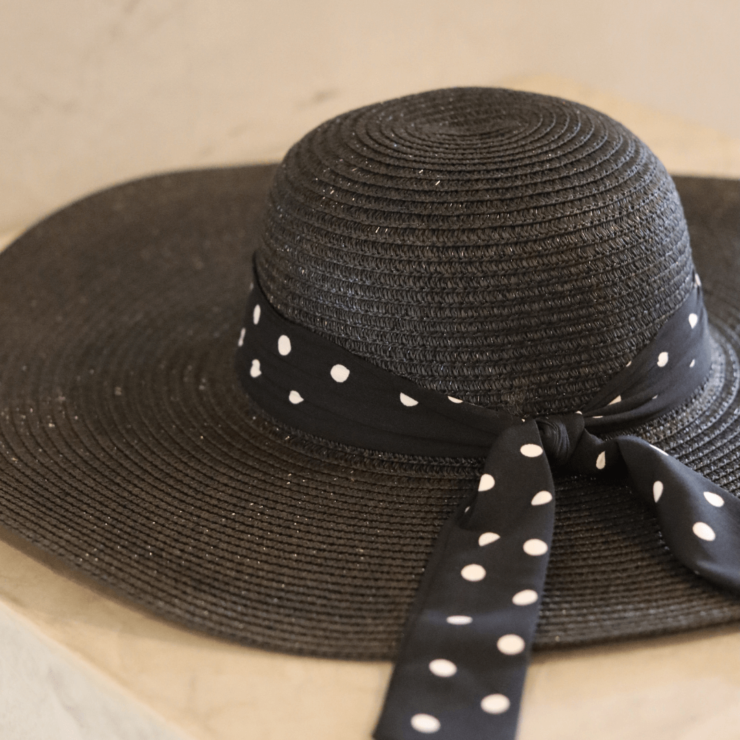 sun hat black with polka dot scarf-sun_hat-lynne
