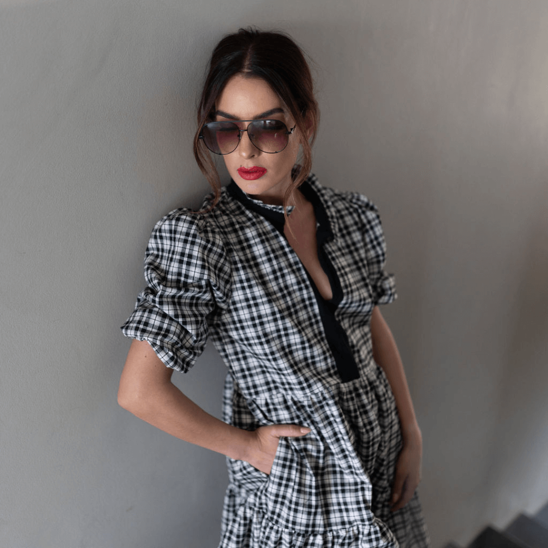 zoe baby doll short dress black and white check dress comfortable oversized fit-dress-lynne