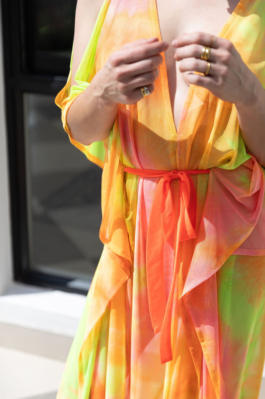neon kaftan dress Black Maxi Dress with Neon Line: Oversize Kaftan Stage Dress METD0033