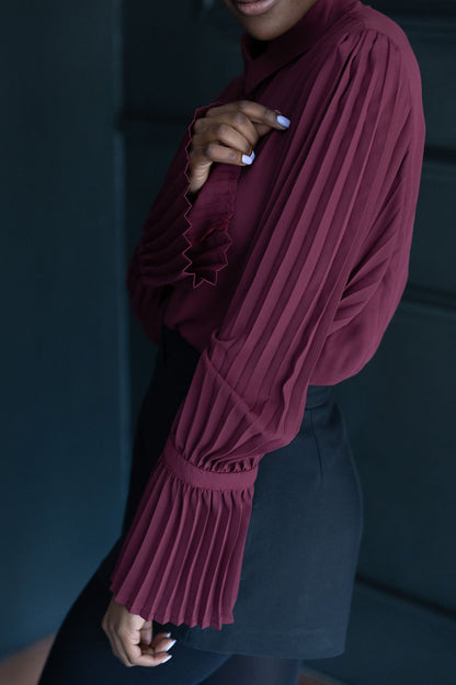 VALENTINA : Pleated Blouse Burgundy