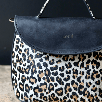 genuine leather handbag black and leopard print hide-coco-lynné