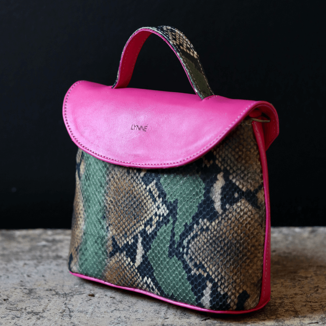 genuine leather handbag hot pink and snake print leather-coco-lynné