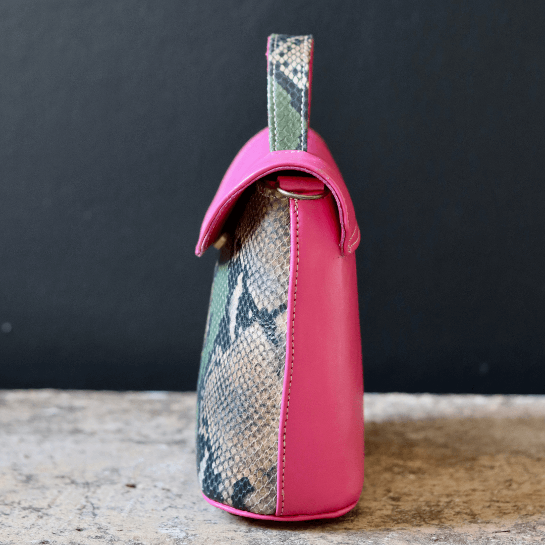 genuine leather handbag hot pink and snake print leather-coco-lynné