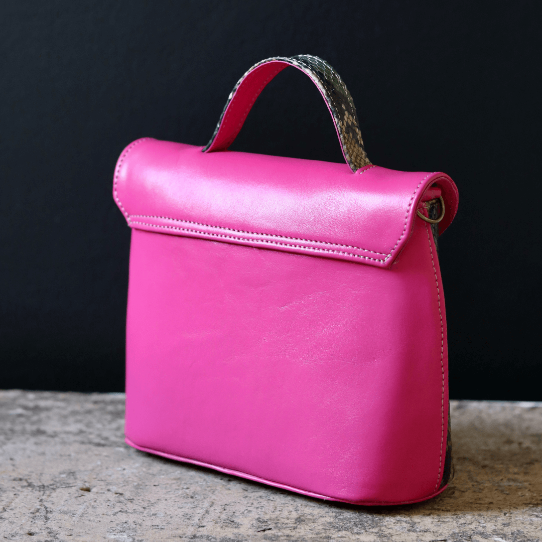 genuine leather handbag hot pink and snake print leather-coco-lynné