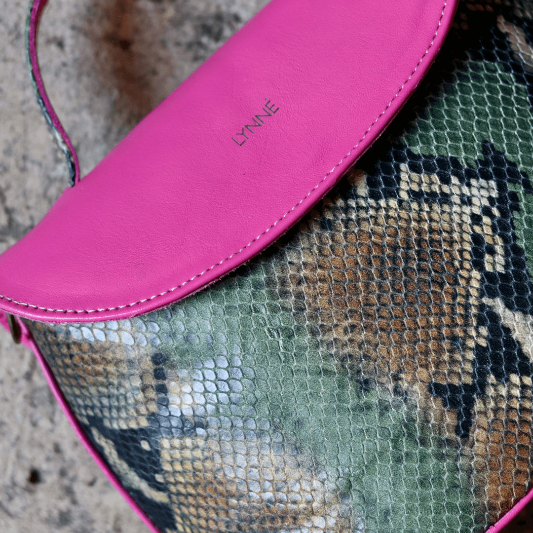 genuine leather handbag hot pink and snake print leather-coco-lynné