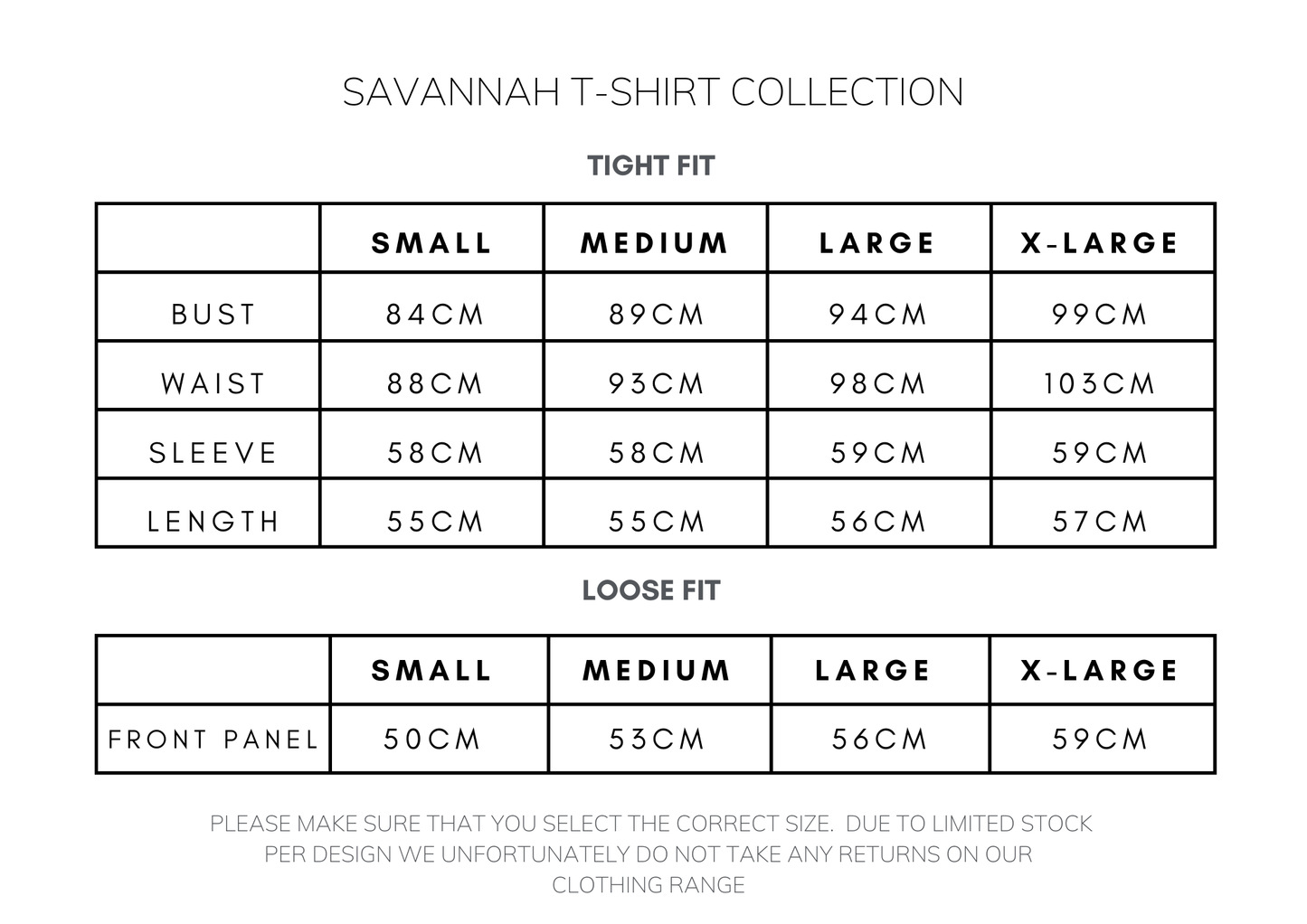 ready to wear sizing chart for the savannah t-shirts-tshirt-lynne