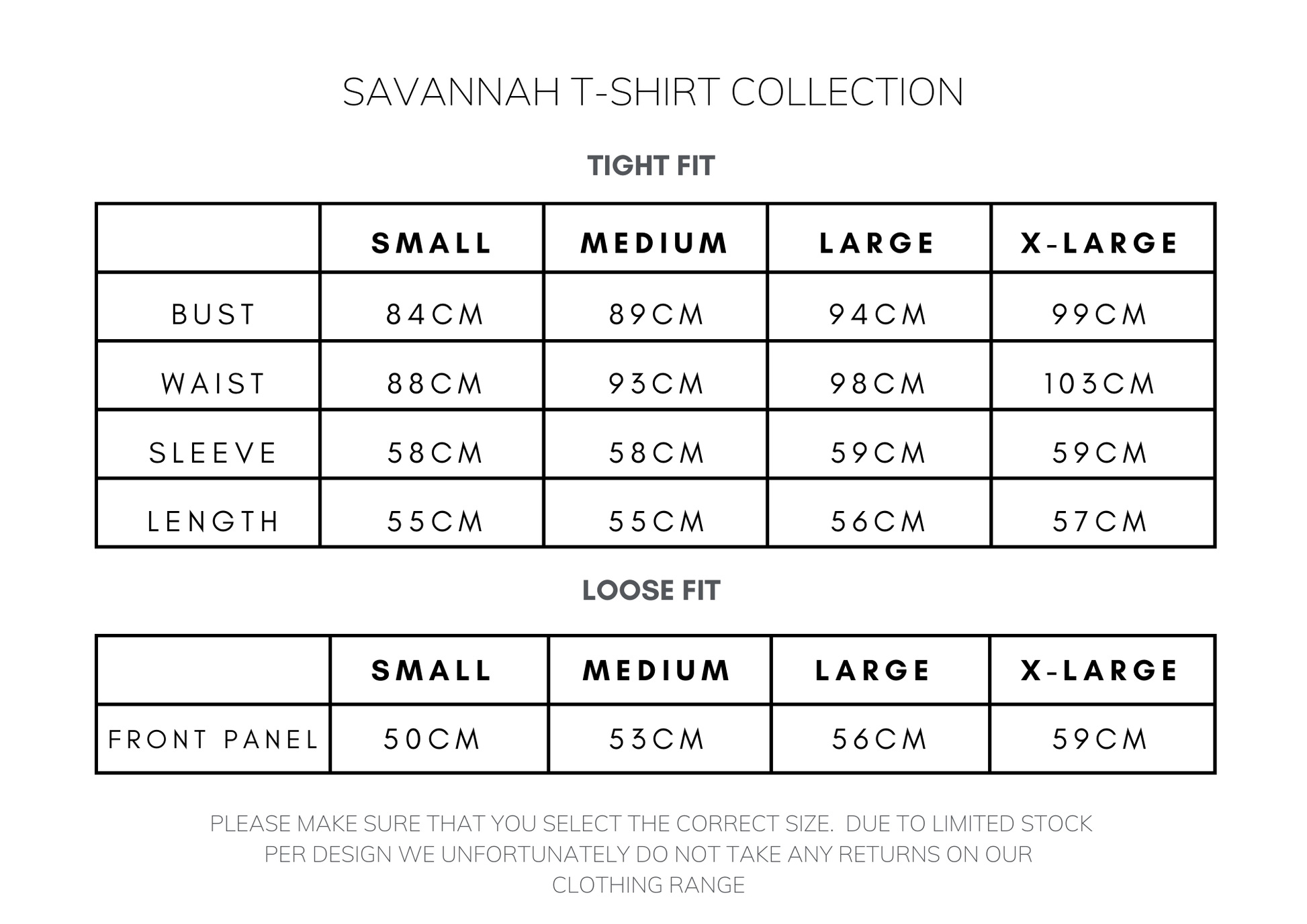 ready to wear sizing chart for the savannah t-shirts-tshirt-lynne