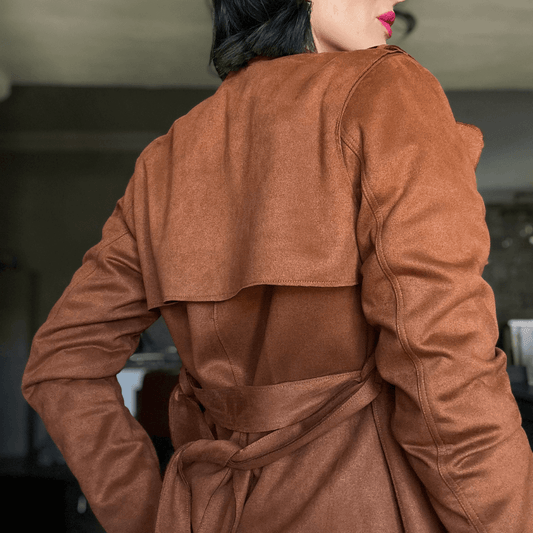 azura long jacket colour rust suede material jacket coat-coat-lynne