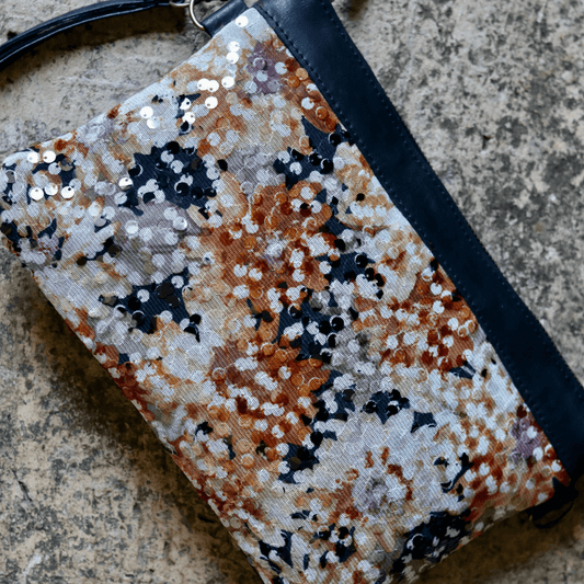 clutch handbag with sequins detail burnt orange genuine leather-elli-lynne