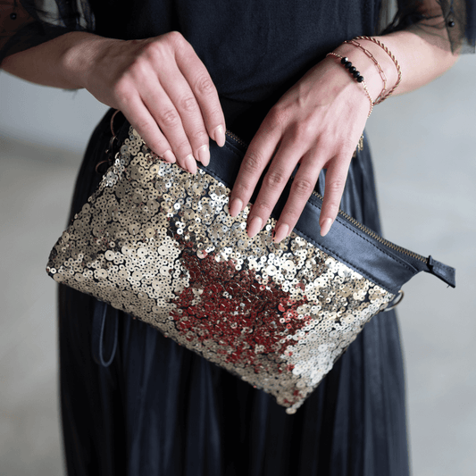 clutch handbag with sequins detail gold genuine leather-elli-lynne