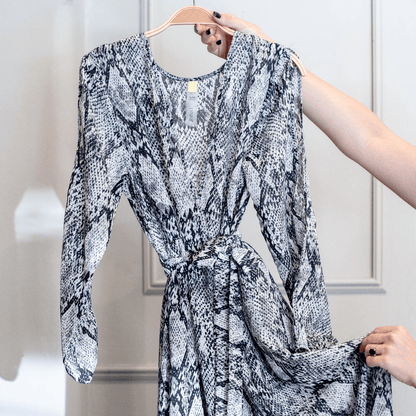 long kaftan light dress with long sleeve in a snake print colour-dress-lynne