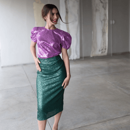 lilith pencil skirt emerald green sequins material tight fit-skirt-lynne