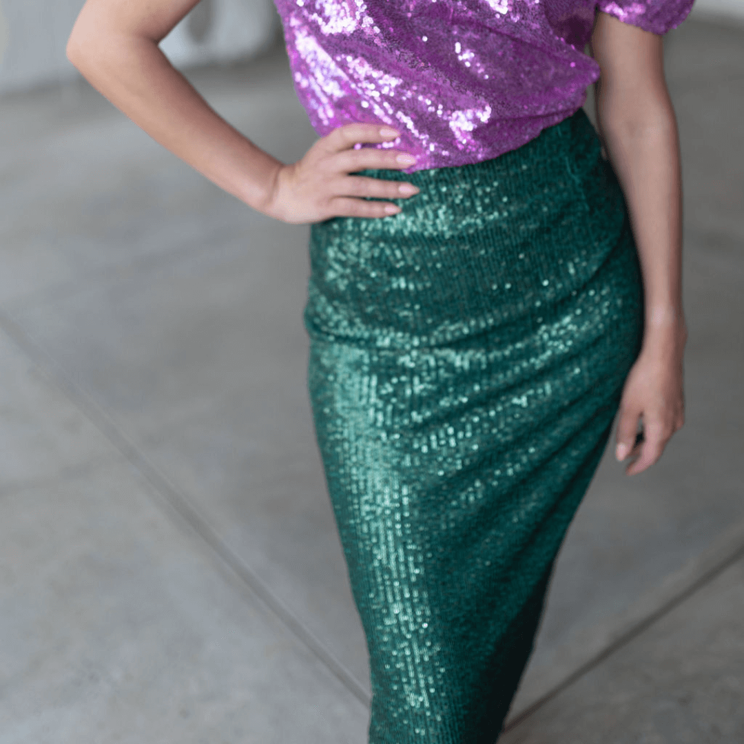 lilith pencil skirt emerald green sequins material tight fit-skirt-lynne