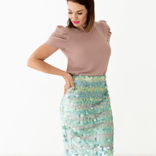 lilith pencil skirt mermaid blue pink sequins material tight fit-skirt-lynne