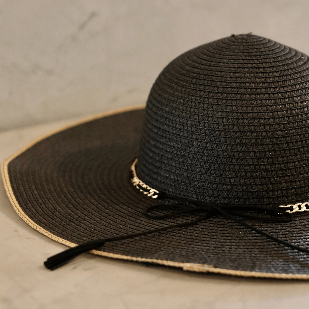 sun hat black with gold and black tie scarf-sun_hat-lynne