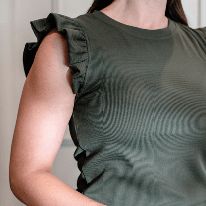 thalia short sleeve army green with a frill sleeve-tshirt-lynne