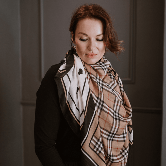 winter scarf check and polka dot brown-scarf-lynne1