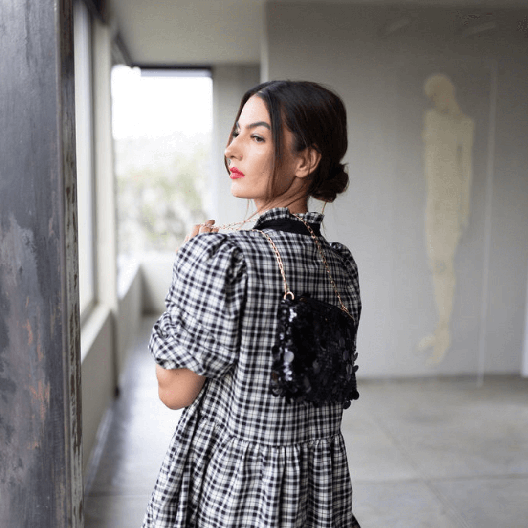 zoe baby doll short dress black and white check dress comfortable oversized fit-dress-lynne