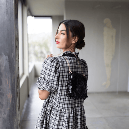 zoe baby doll short dress black and white check dress comfortable oversized fit-dress-lynne